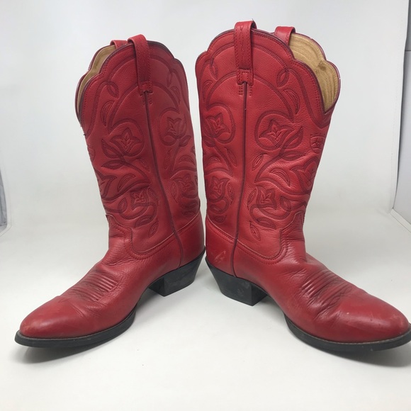 Ariat Red Leather Western Cowgirl Boots Size 8B - Picture 8 of 12